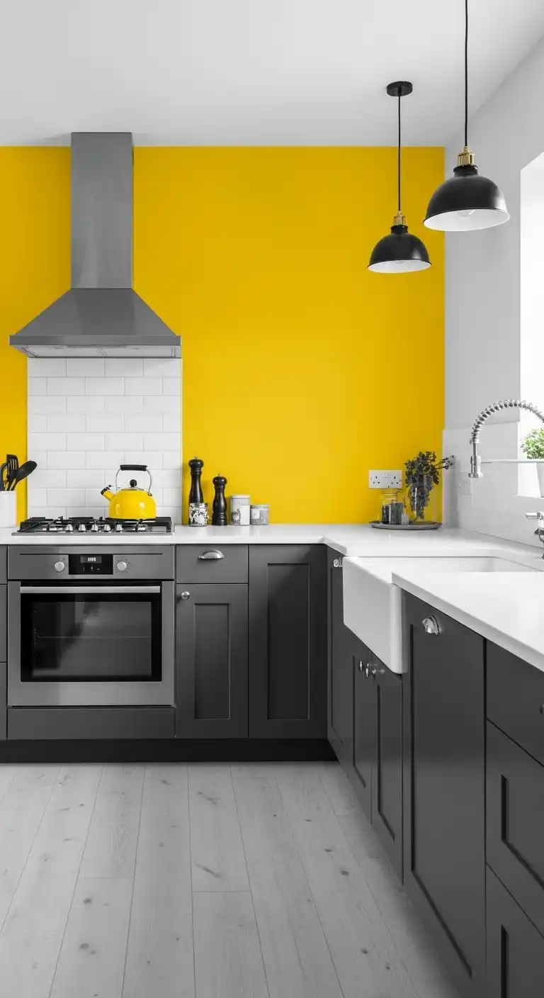 3. Bold Black and Yellow Kitchen with a Statement Wall