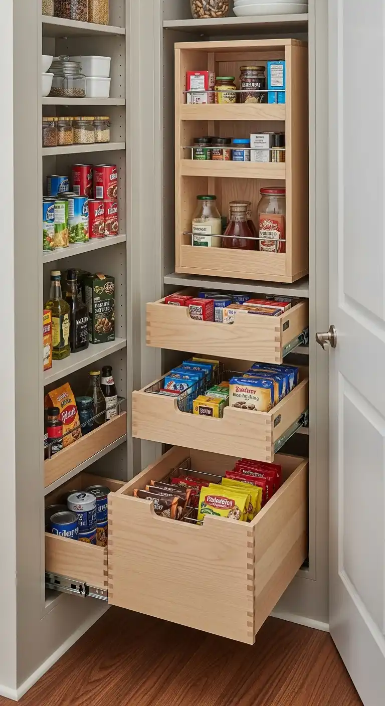 3. Incorporate Slide-Out Pantry Drawers