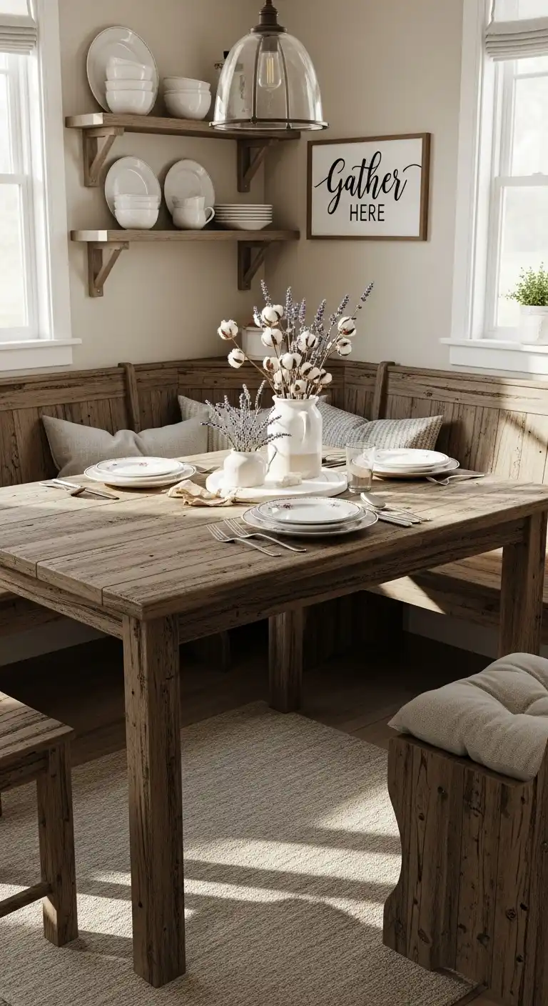 3. Rustic Farmhouse Corner Dining Table with Bench
