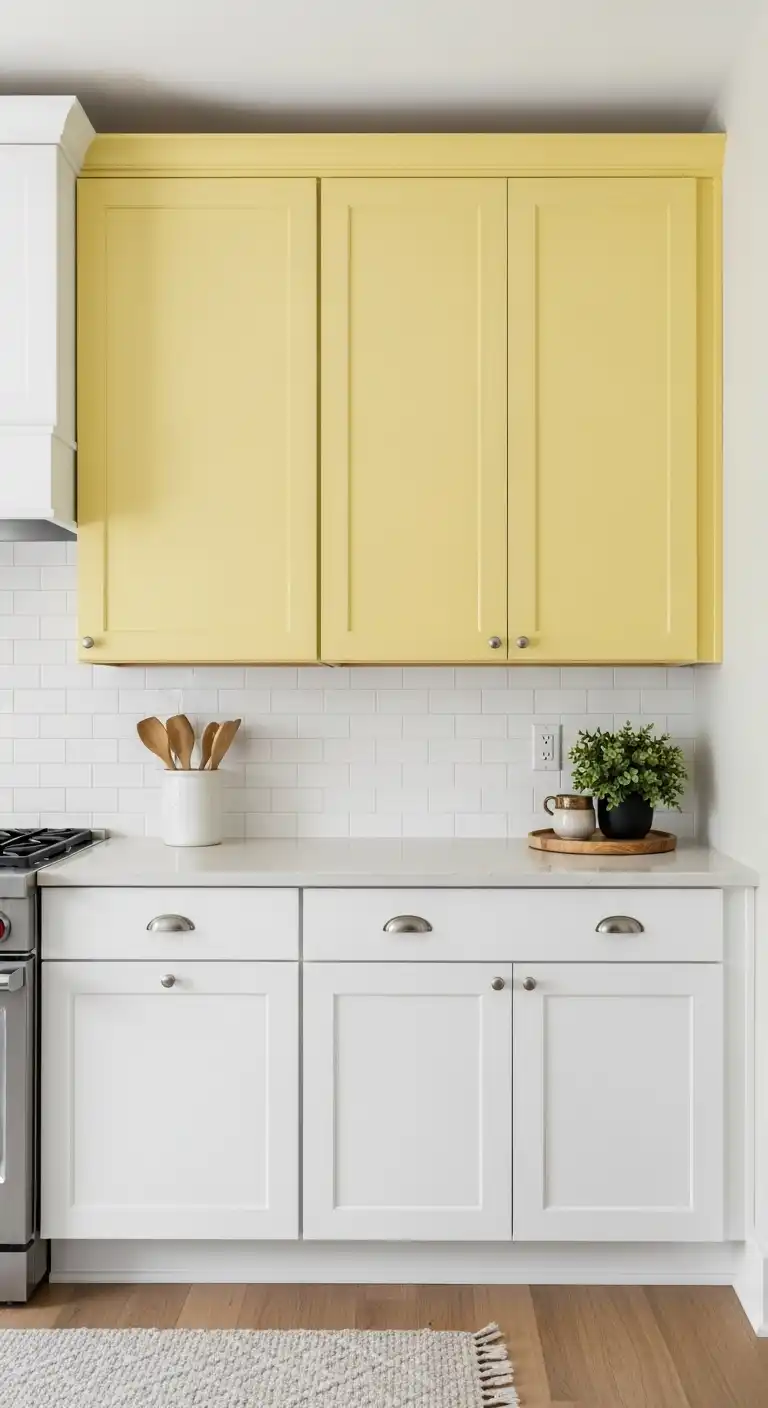 3. Two-Tone Cabinets Yellow on Top, White Below