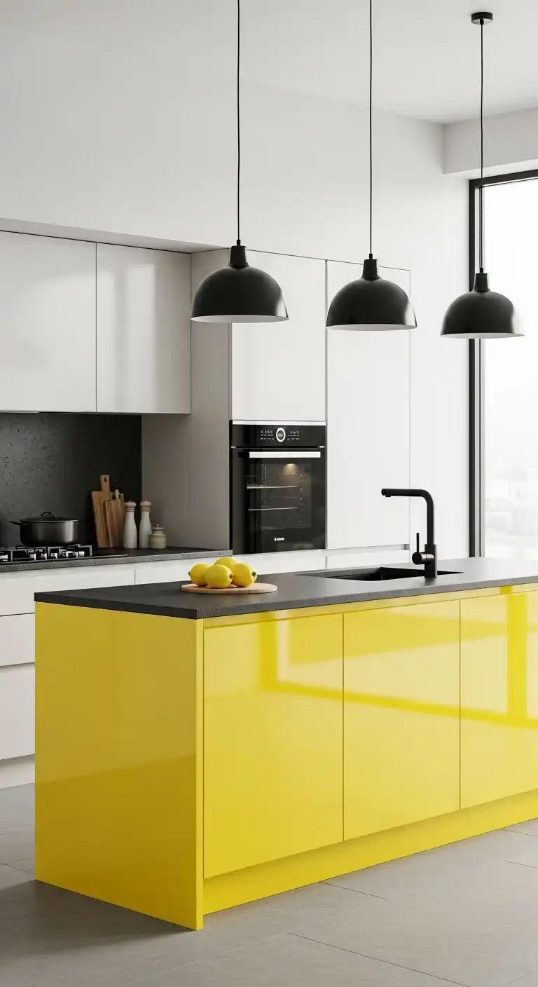 4. A Sleek, Modern Lemon Yellow Island