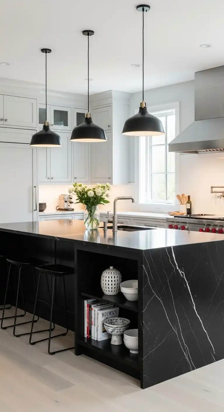 4. Black Kitchen Island as a Statement Piece