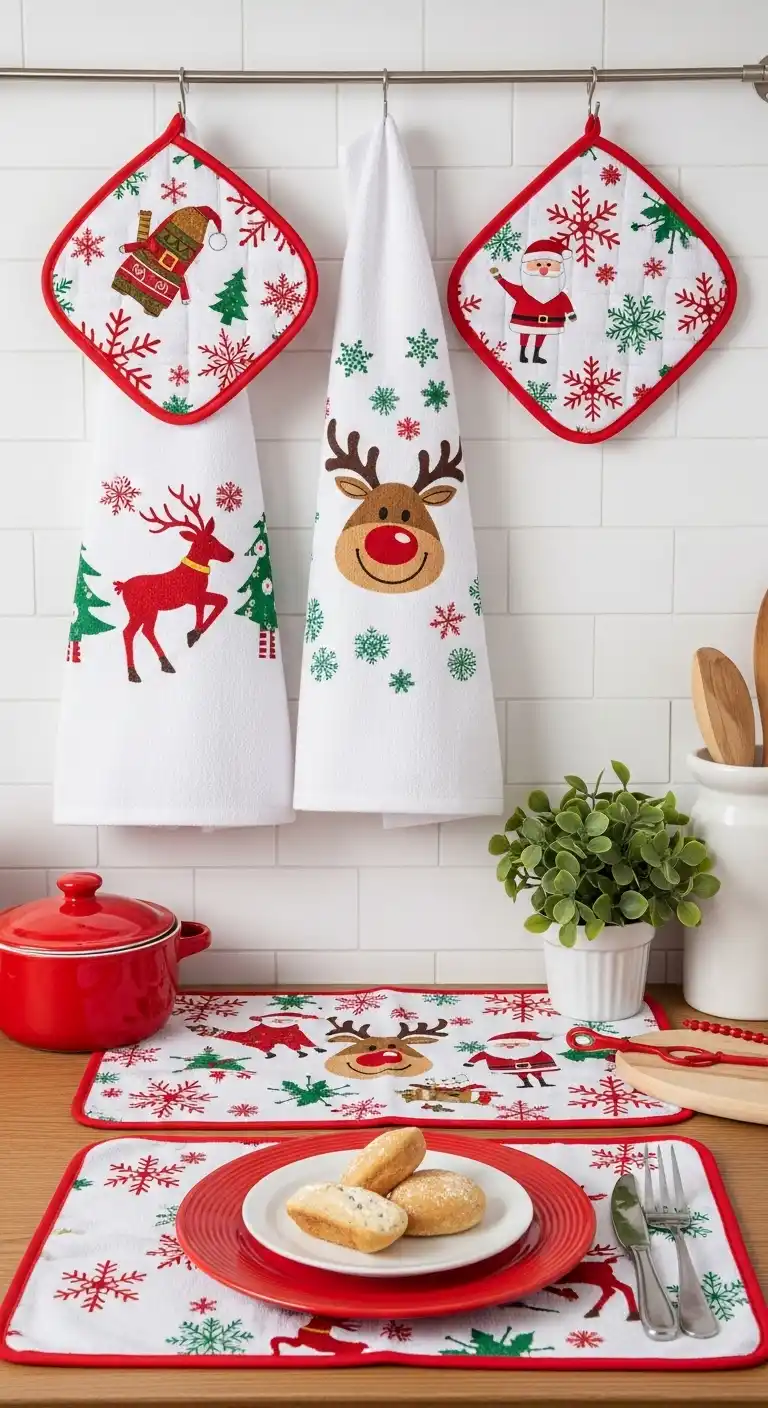 4. Christmas-Themed Dish Towels and Pot Holders