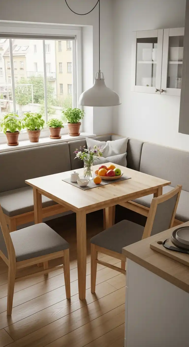 4. Compact Corner Dining Table with Bench for Small Kitchens