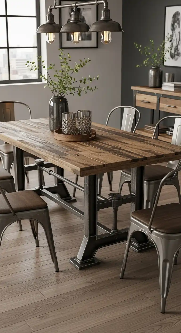 4. Industrial-Style Dining Table