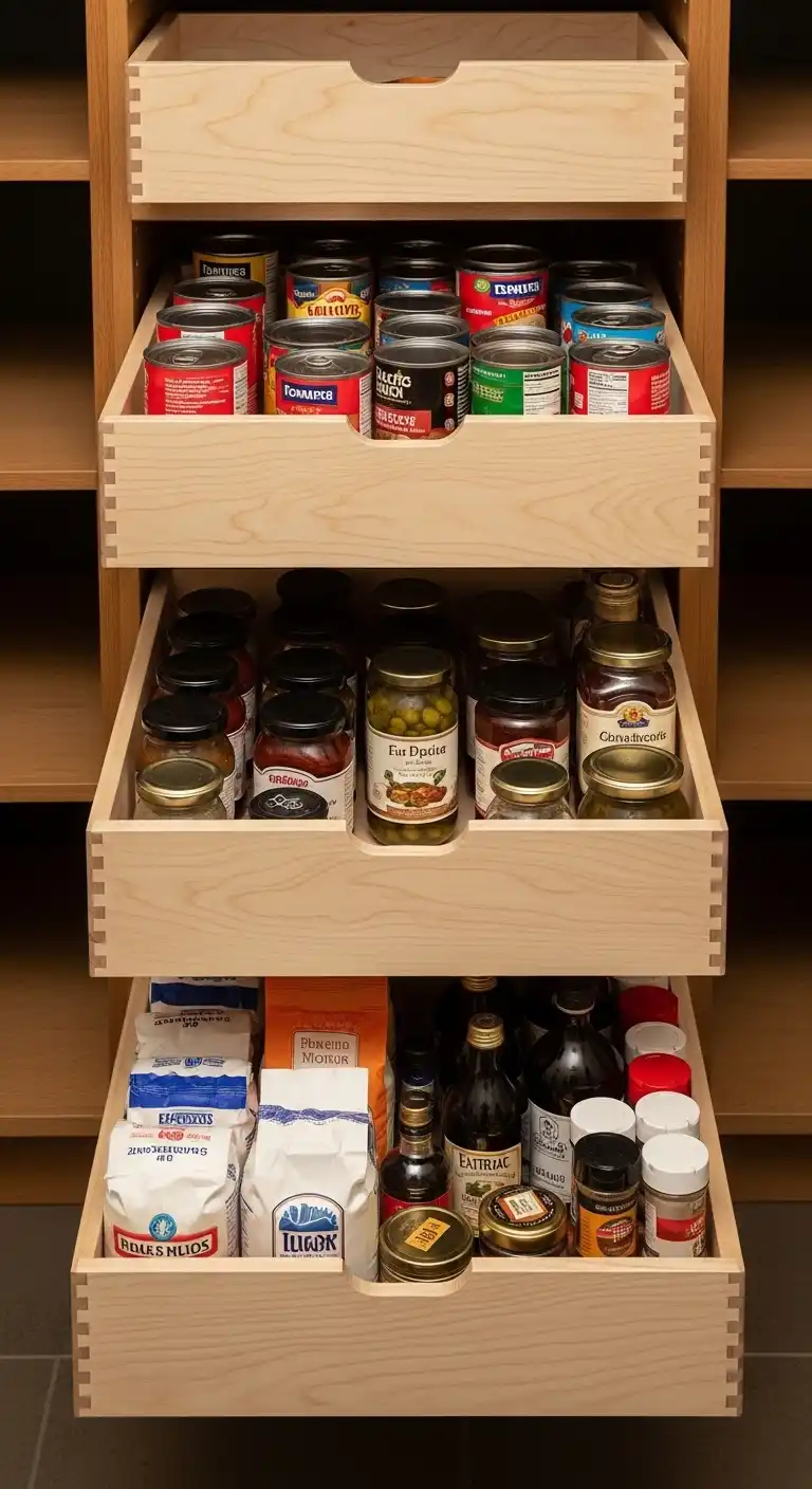 4. Pull-Out Drawers for Deep Shelves