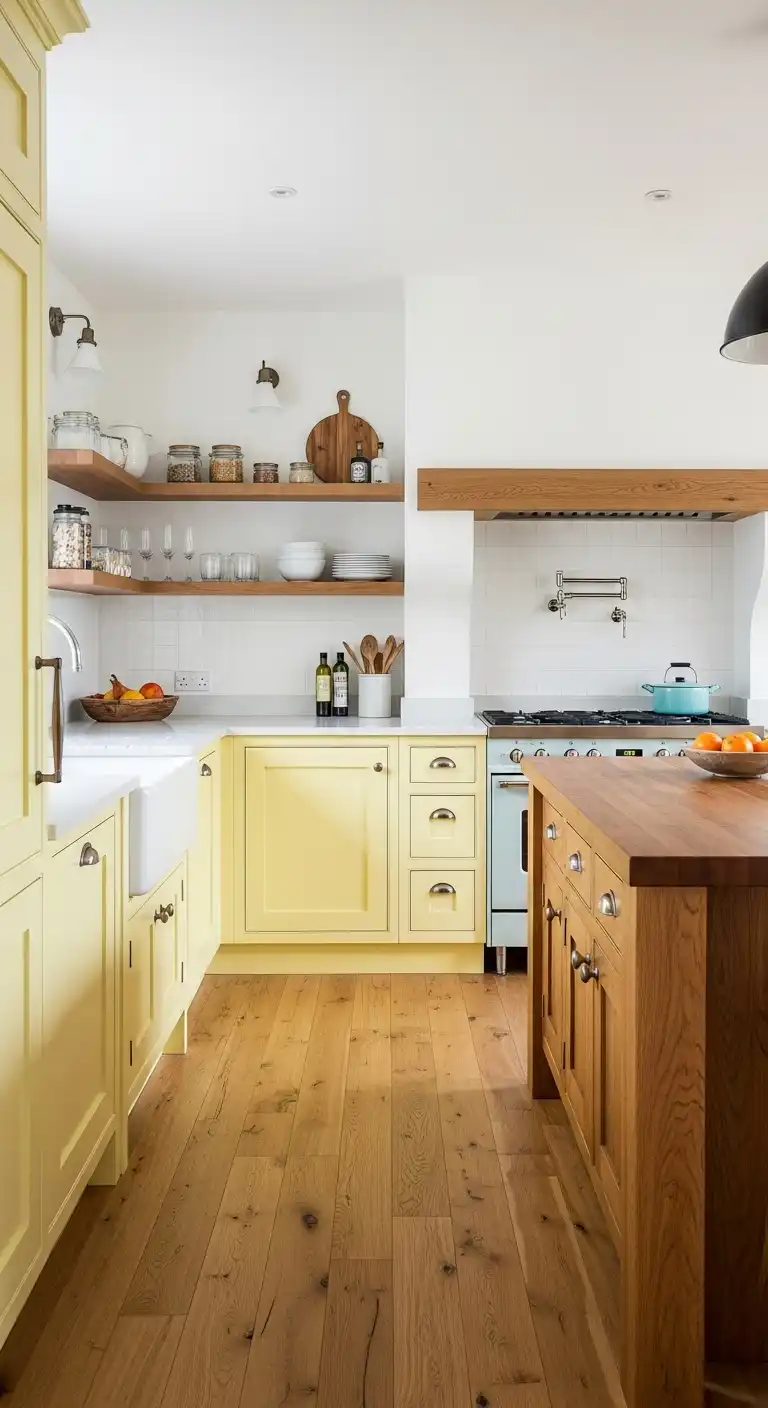 4. The Pale Yellow and Wood Tone Fusion
