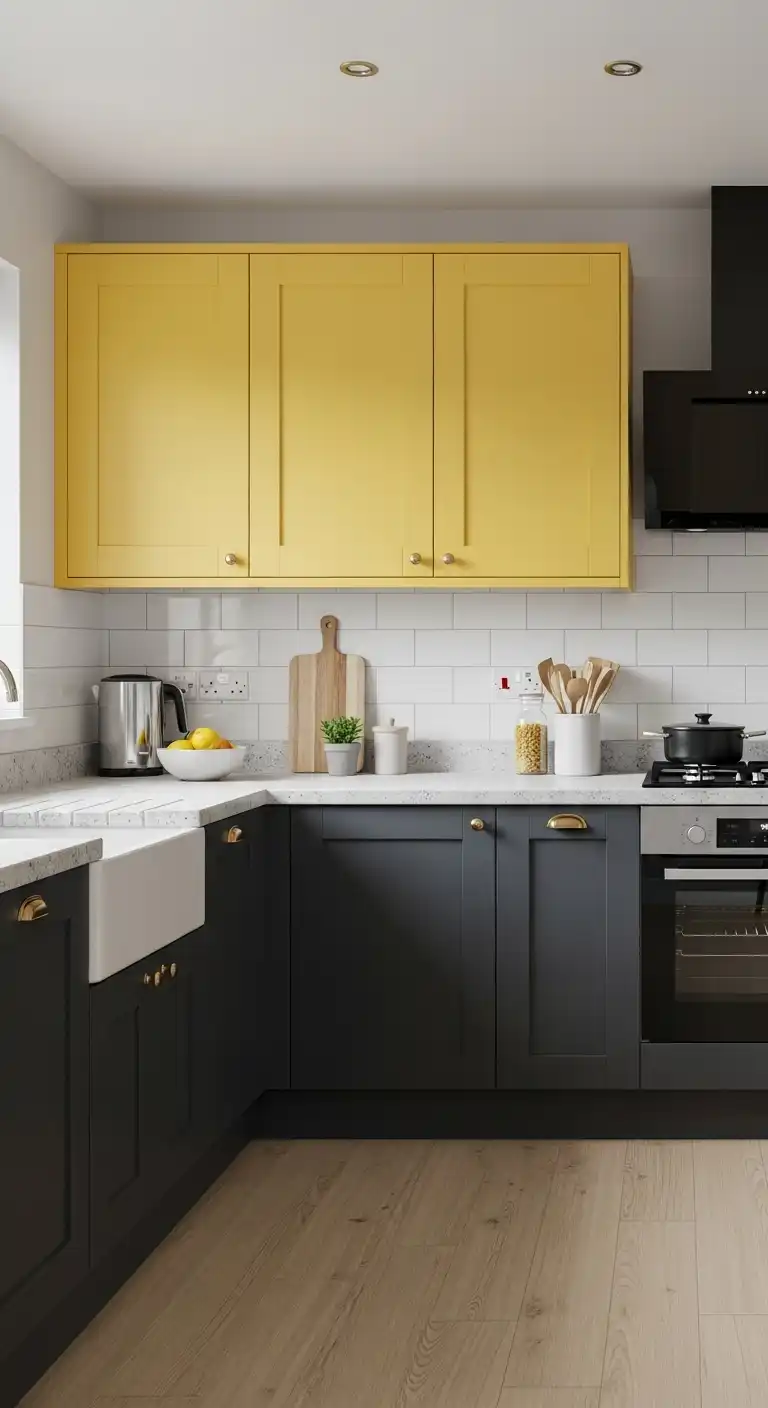 4. Two-Tone Kitchen with Yellow on Top