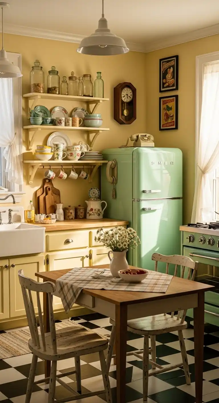 4. Vintage-Inspired Light Yellow Kitchen