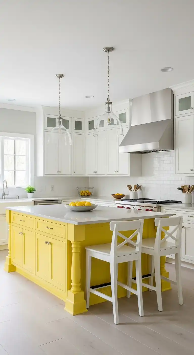 4. Yellow Kitchen Island as a Focal Point