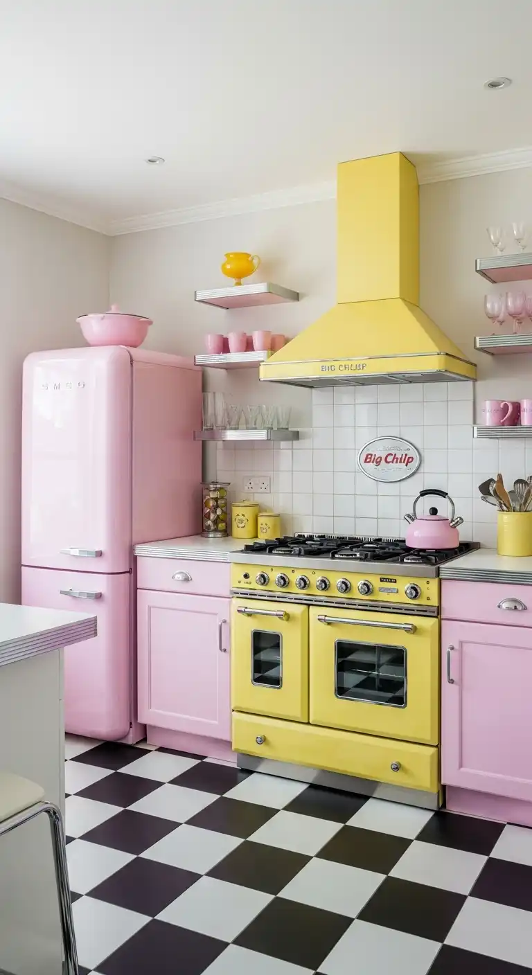 5, Retro Revival A Vintage-Inspired Pink and Yellow Kitchen