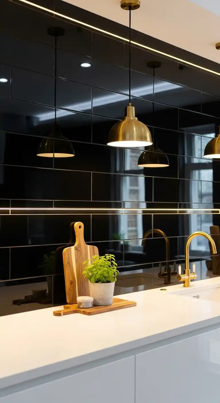 5. Glossy Black Backsplash