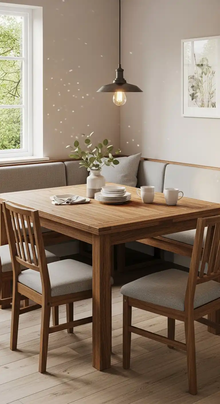 5. L-Shaped Corner Dining Table with Bench