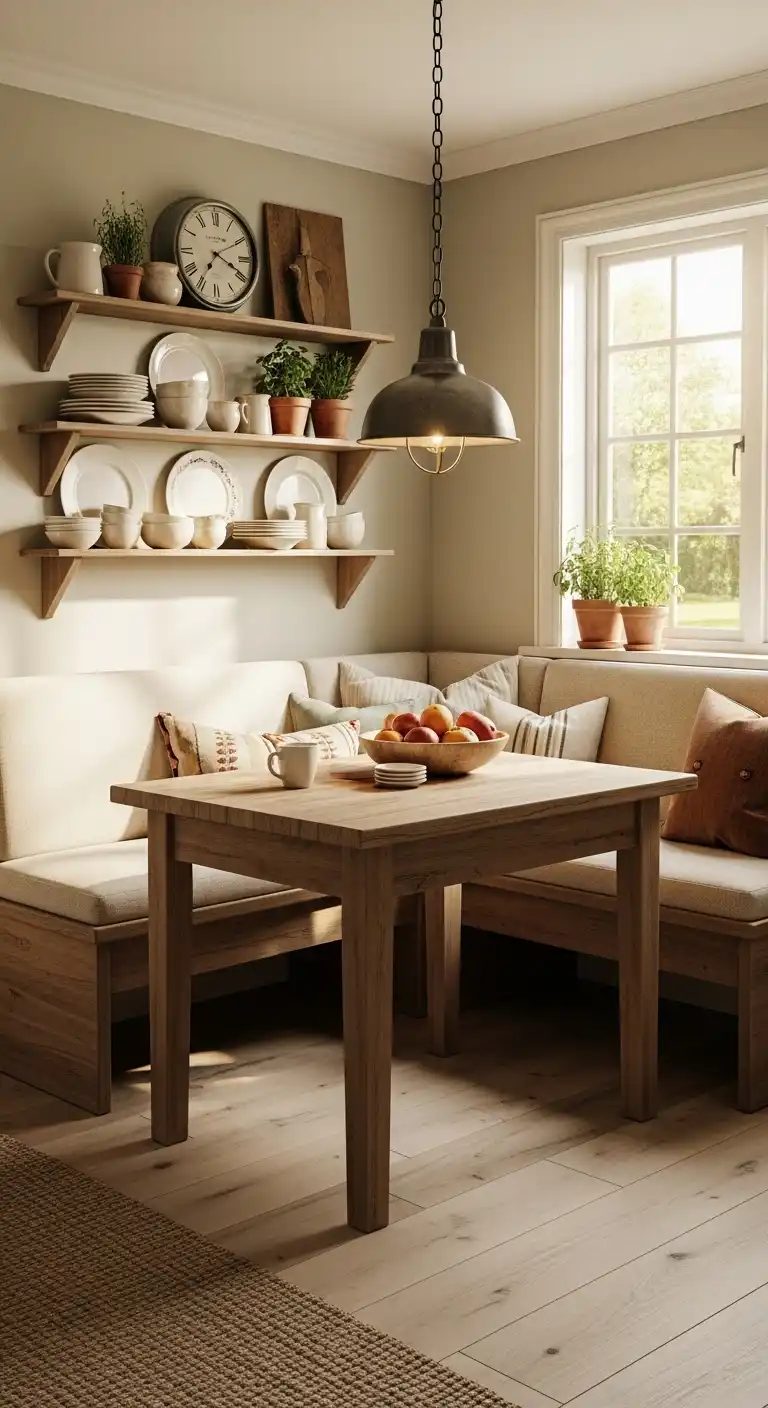 5. Rustic Farmhouse Corner Dining Table Nook