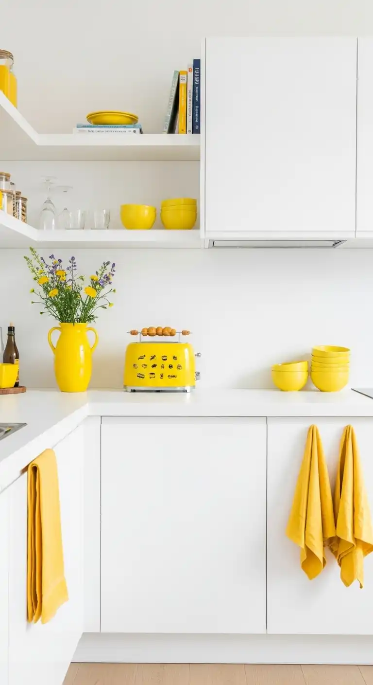5. Subtle Yellow Accents on an All-White Canvas