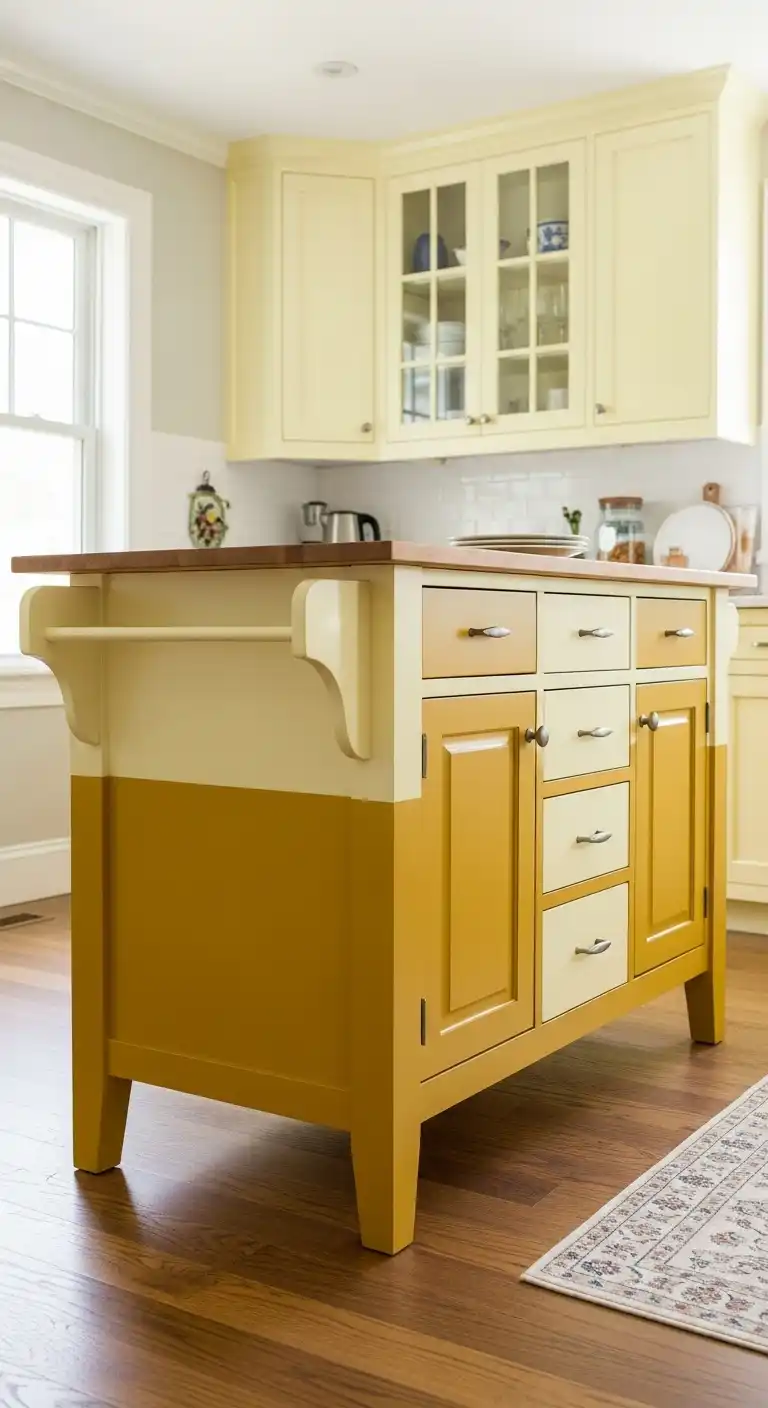 5. The Two-Toned Yellow Kitchen Island