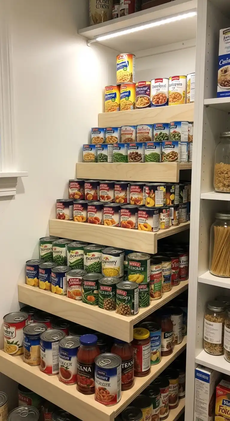 5. Try Tiered Shelving for Cans