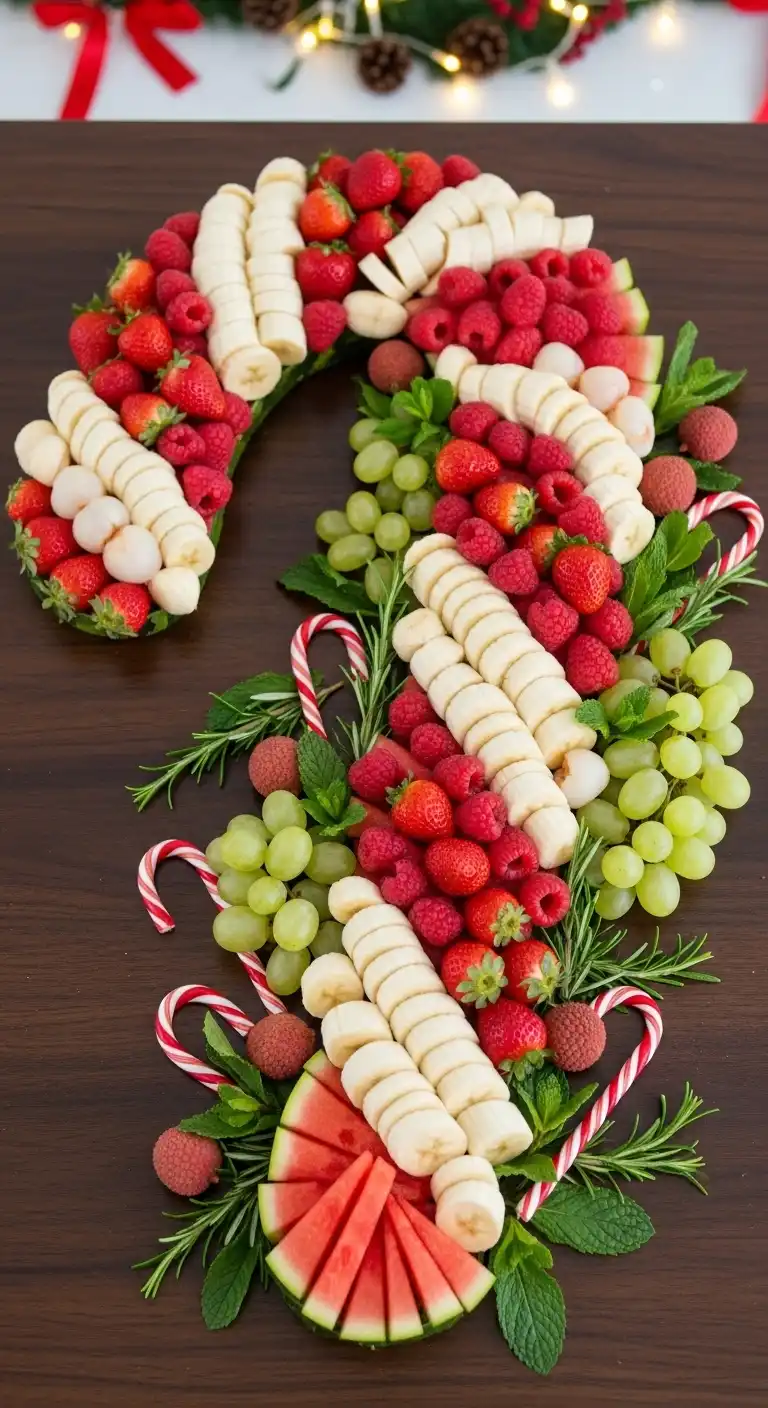 6. Candy Cane Shaped Fruit Display