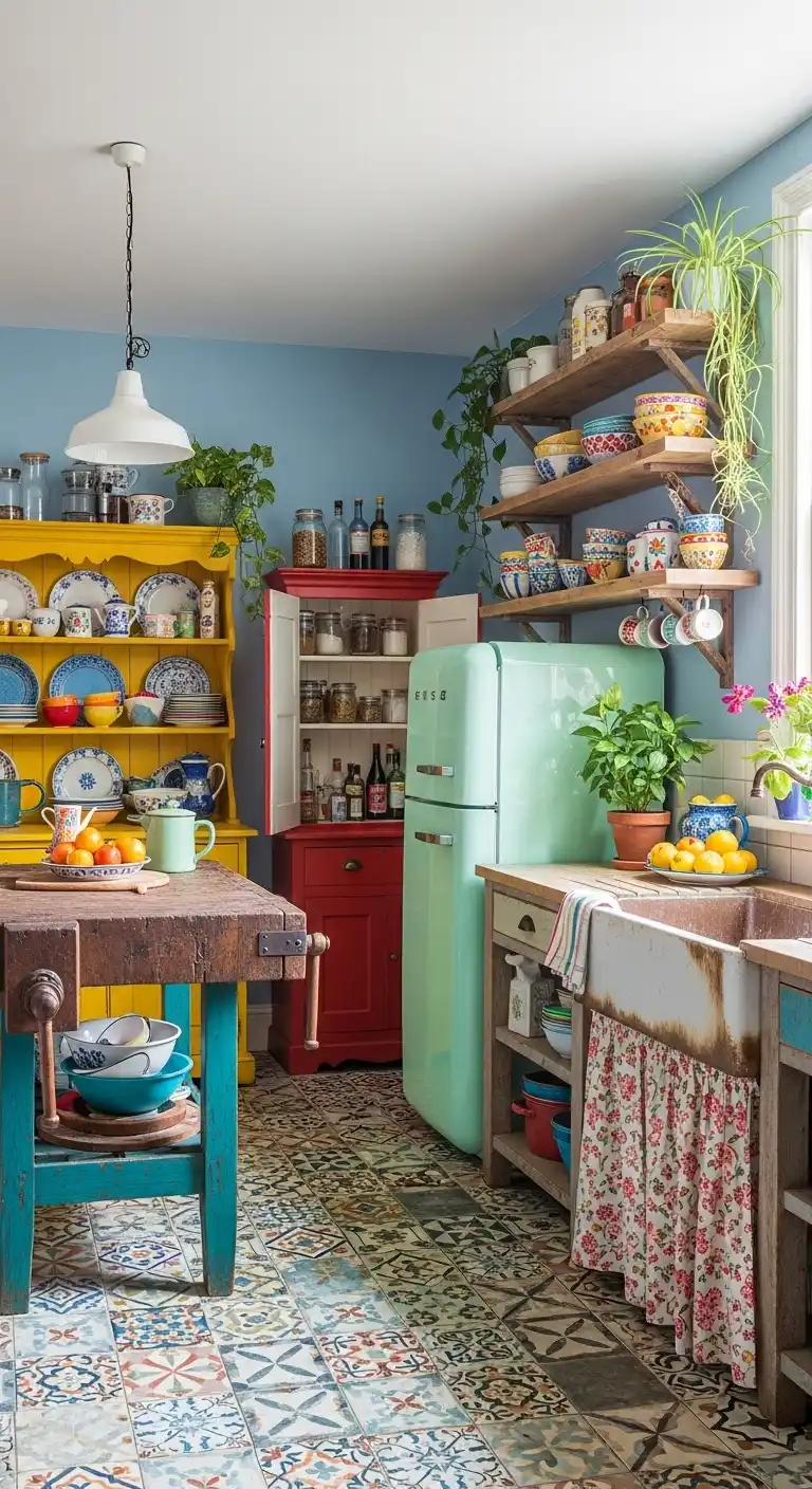 6. Colorful Eclectic Unfitted Kitchen