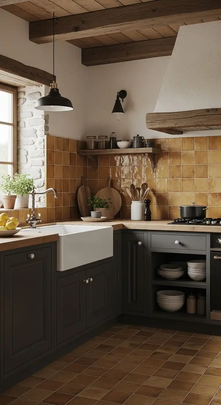 6. Rustic Charm with Ochre-Toned Tiles