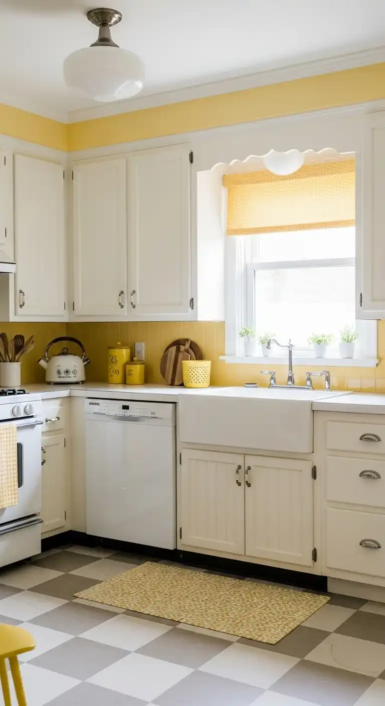 6. Vintage Charm with a Yellow and White Kitchen