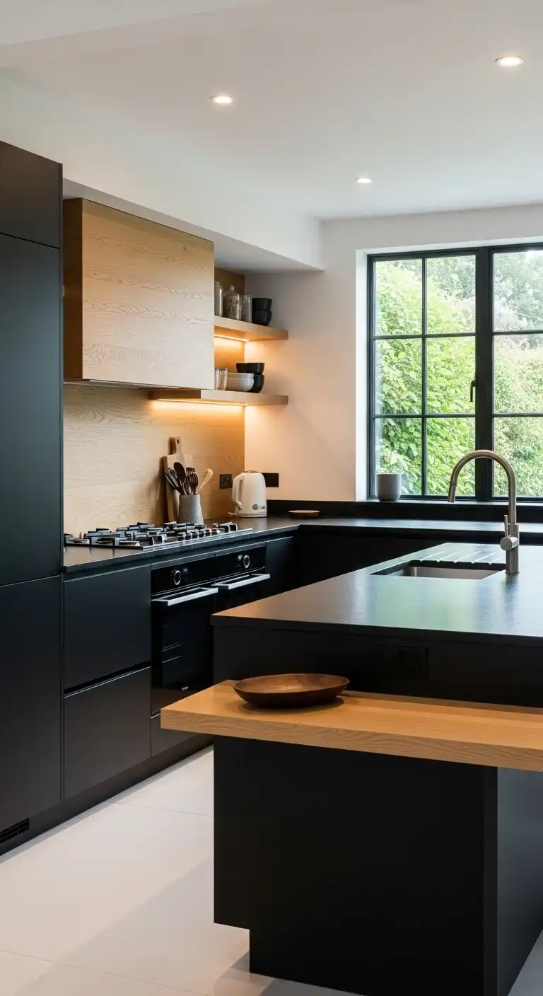 7. Black and Wood Pairing