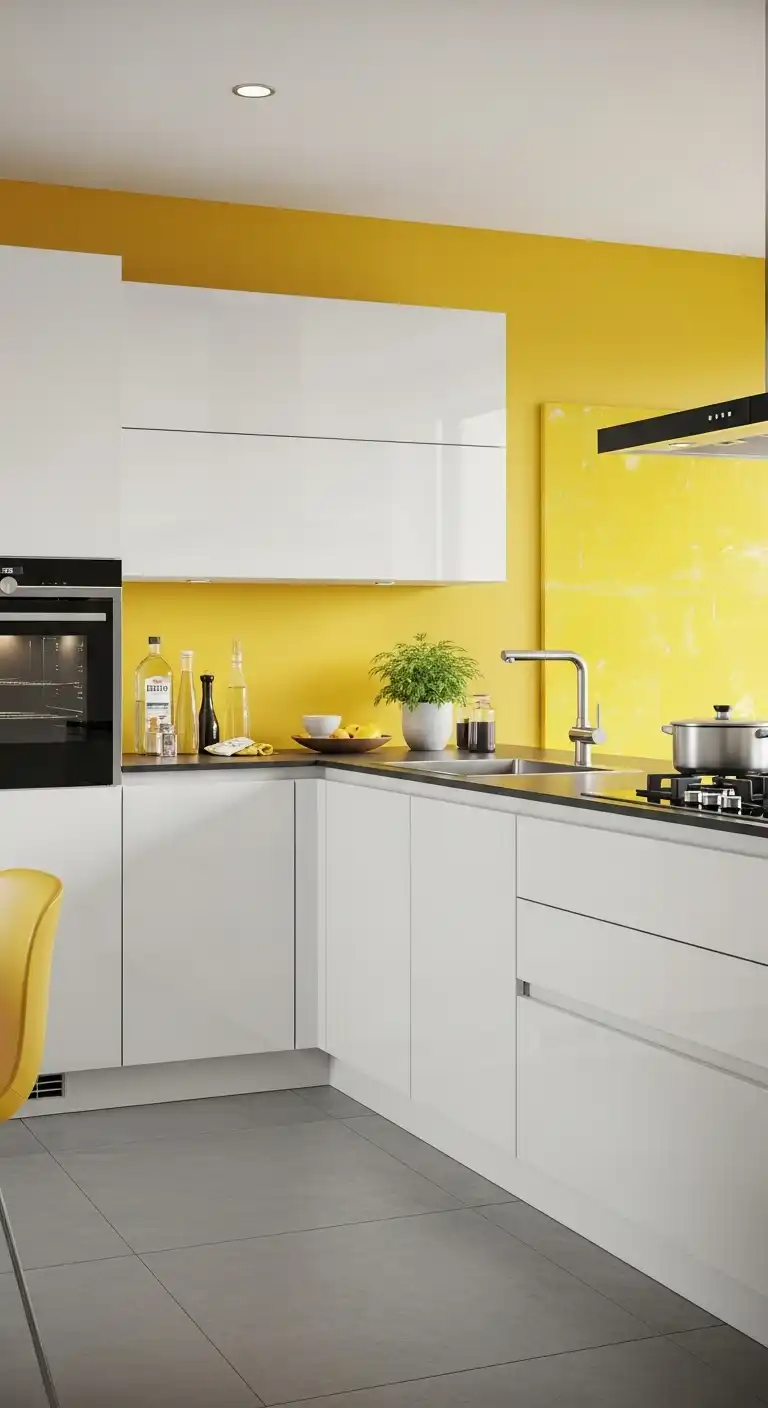 7. Modern and Minimalist Yellow and White Kitchen