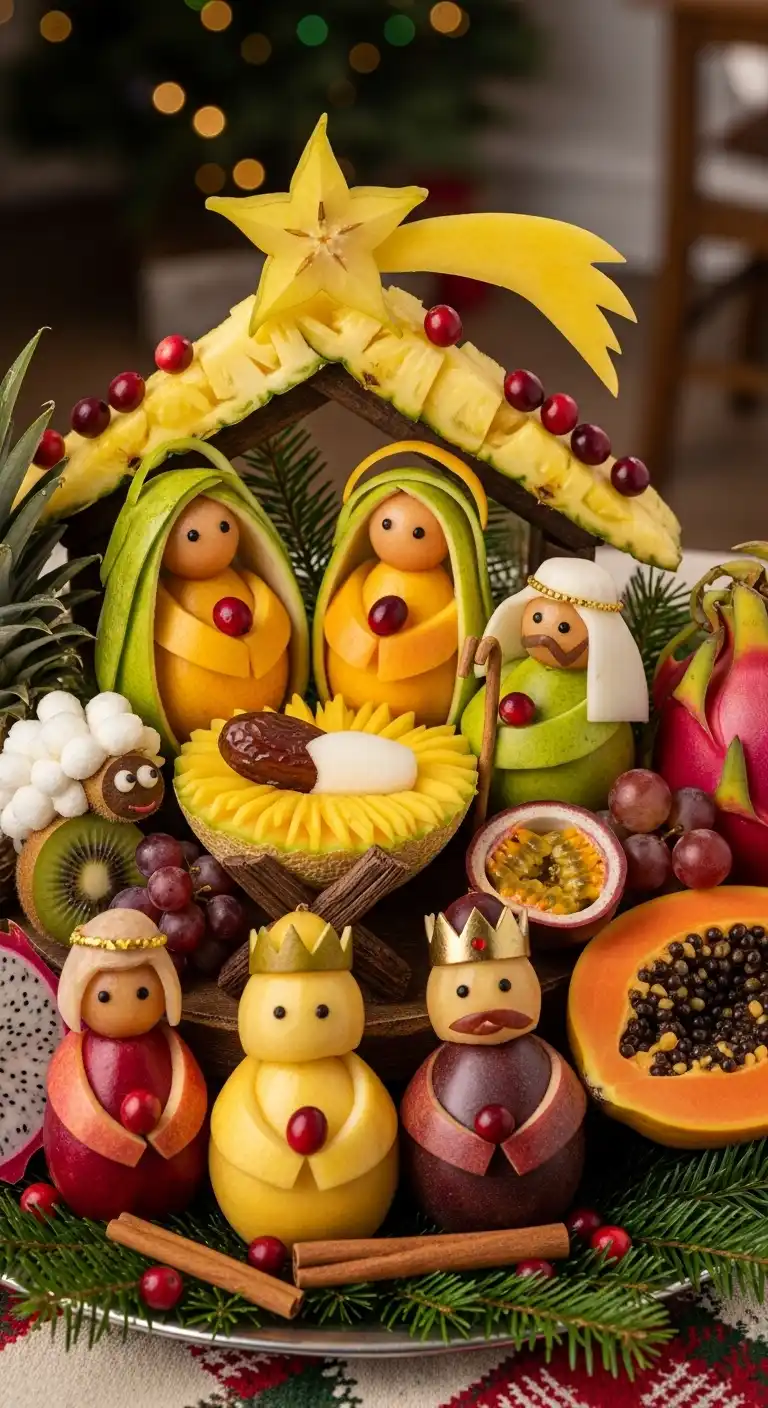 7. Nativity-Inspired Fruit Layout