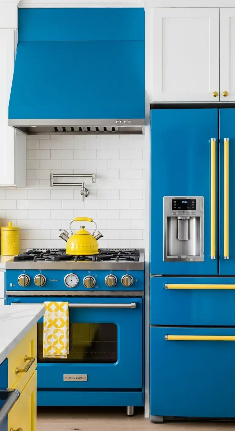 8. Yellow Accents for Blue Appliances
