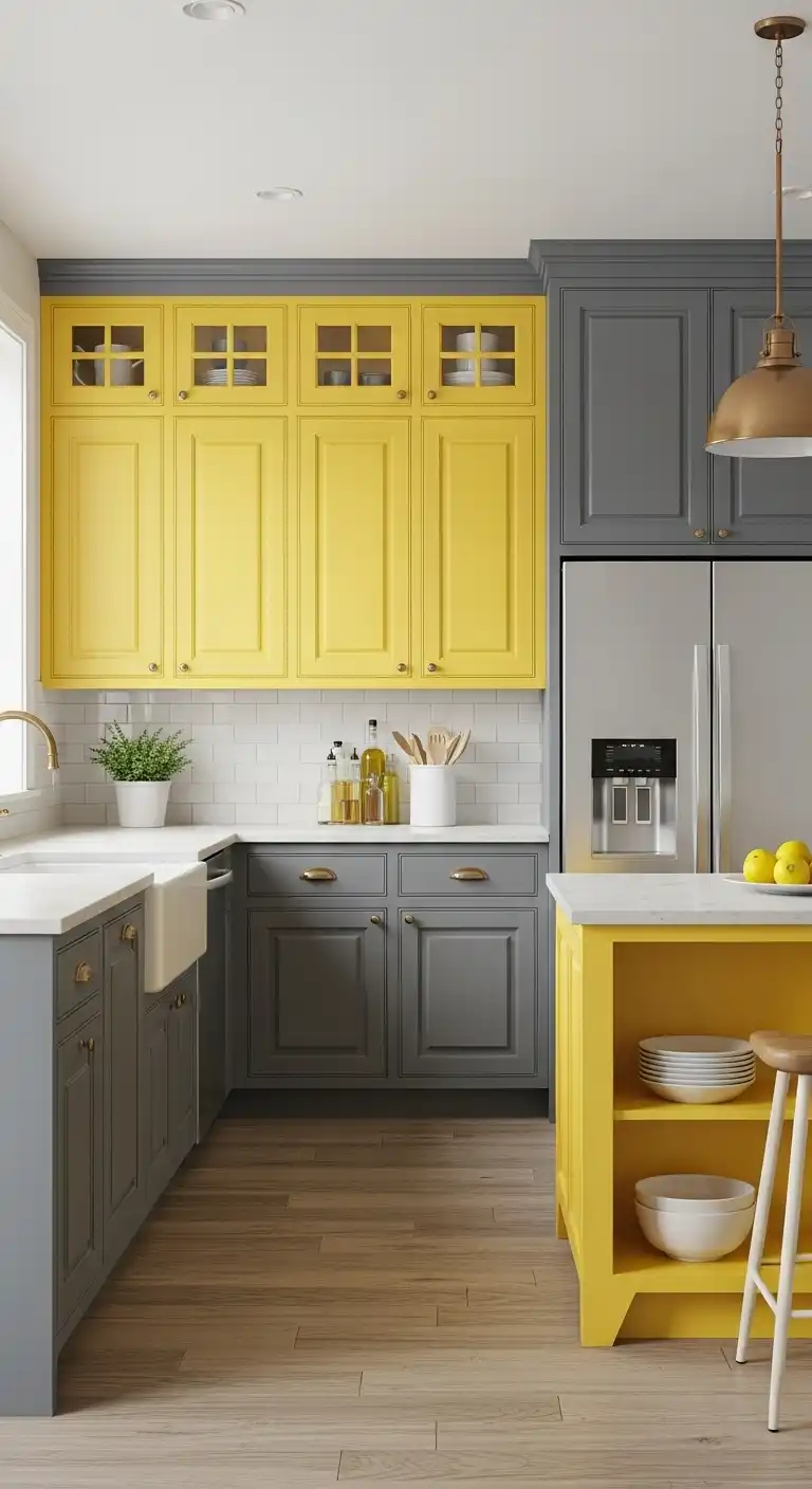 8. Yellow and Gray Cabinet Combination