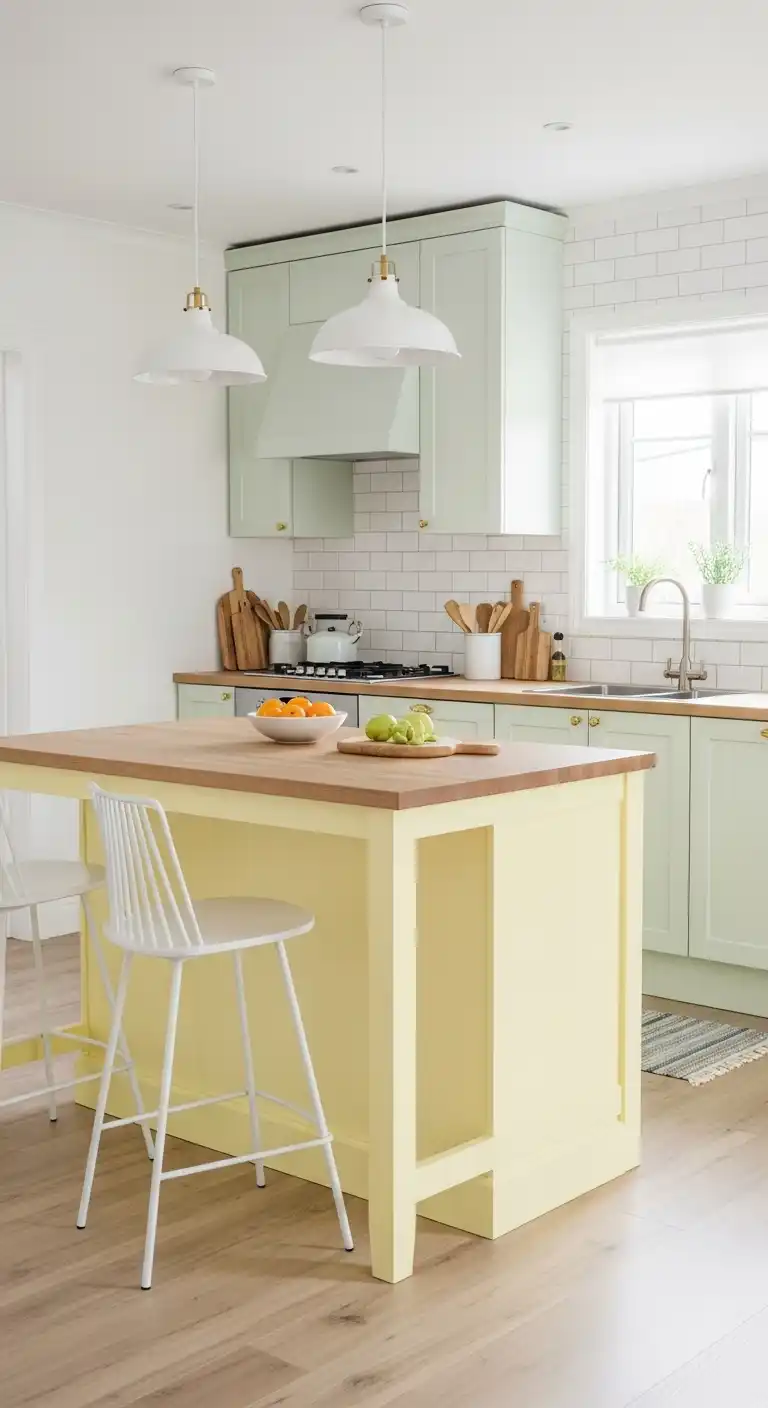 9. A Soft Pastel Yellow Kitchen Island