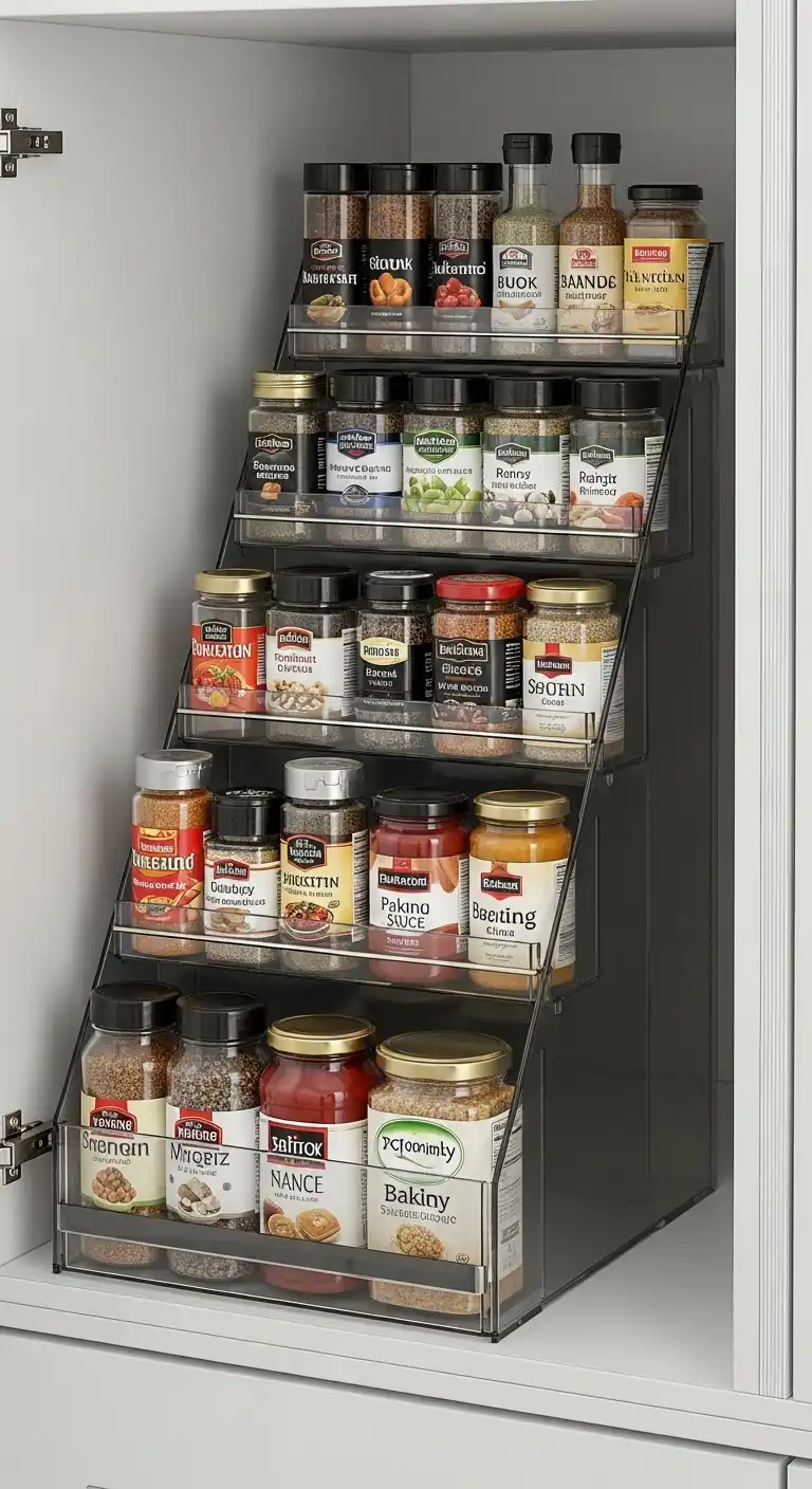 9. Invest in Tiered Spice Shelving