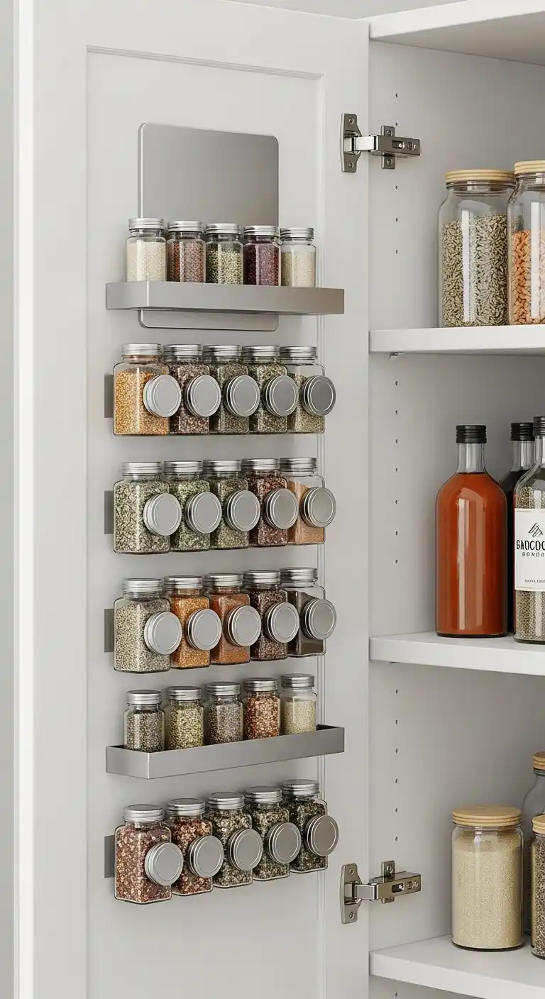 9. Wall-Mounted Spice Jars with Magnetic Lids