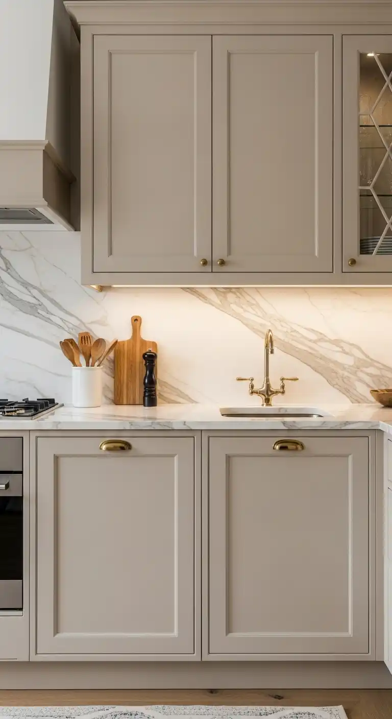1. Classic Beige Cabinets with Marble Countertops