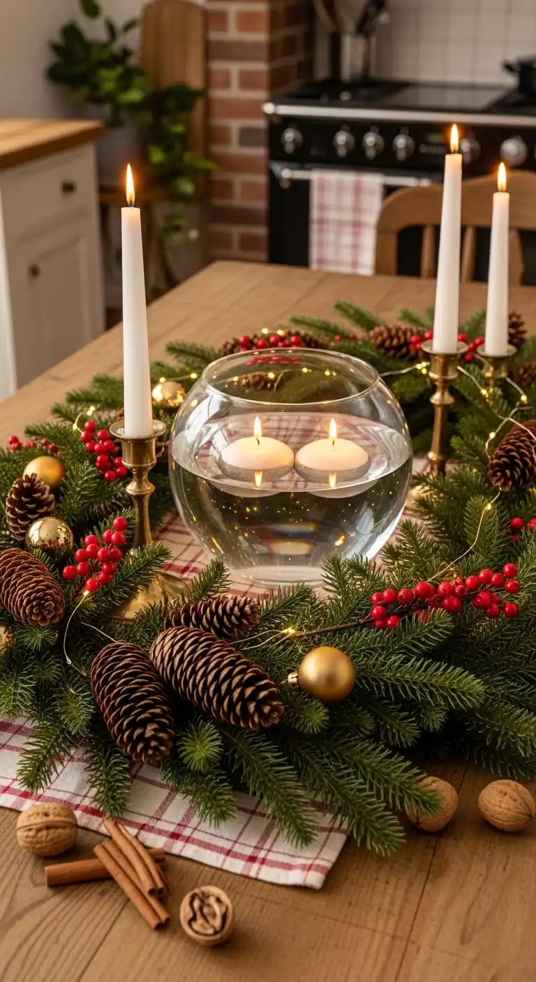 1. Classic Evergreen Garland with Pinecones