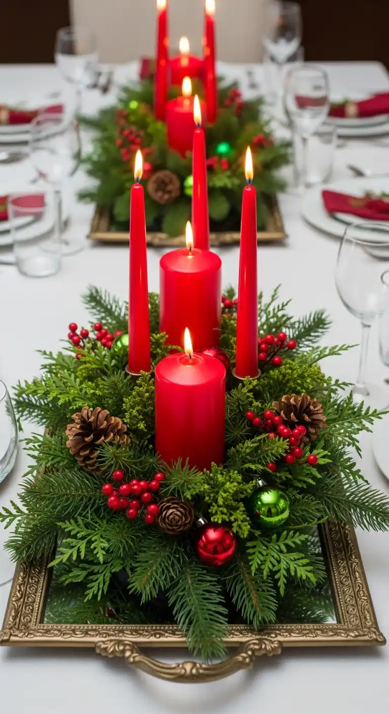 1. Classic Red and Green Candle Arrangement