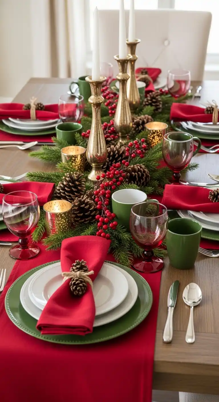1. Classic Red and Green Christmas Table