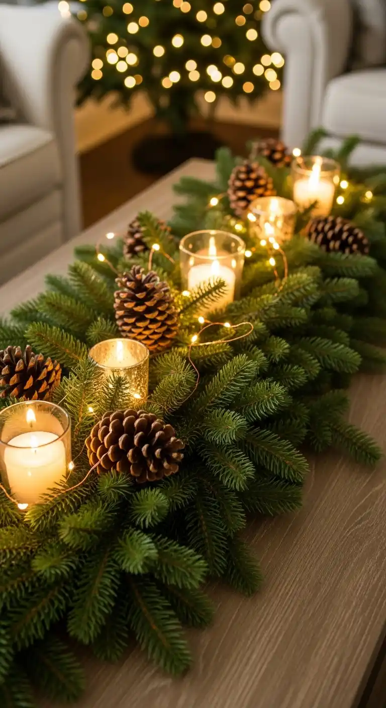1. Evergreen Garland with Pinecones