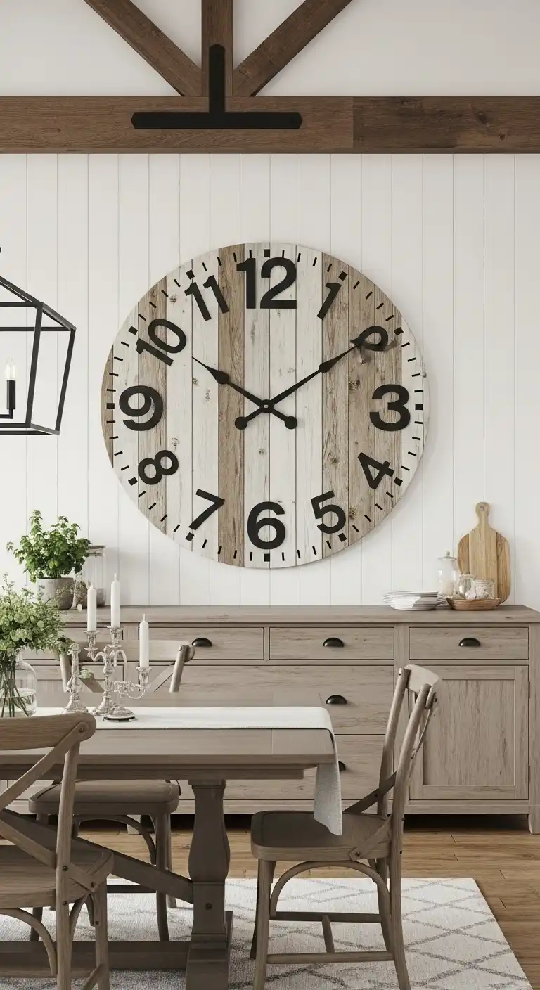 1. Oversized Wooden Farmhouse Kitchen Wall Clock