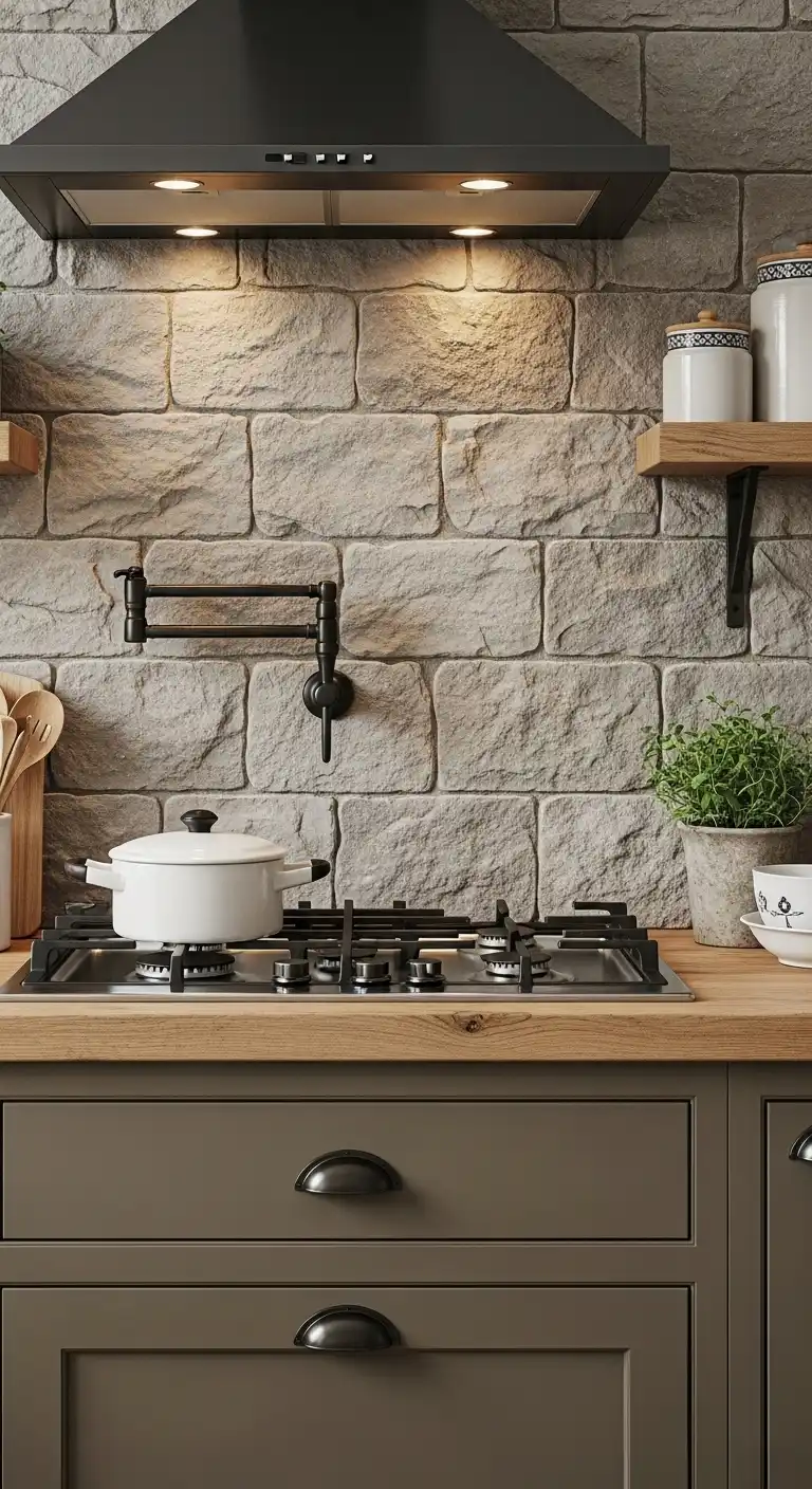 1. Rustic Stone Tile Backsplash