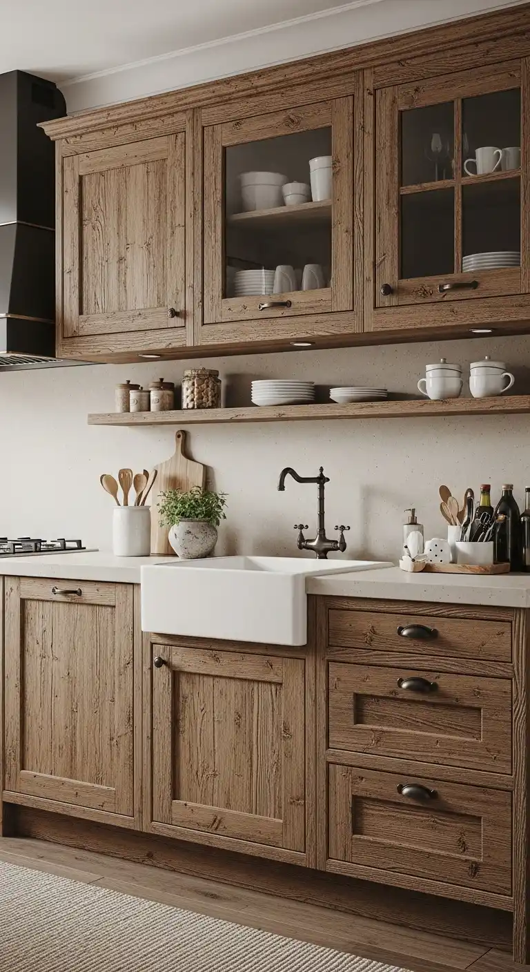 1. Rustic Wooden Earthy Cabinets