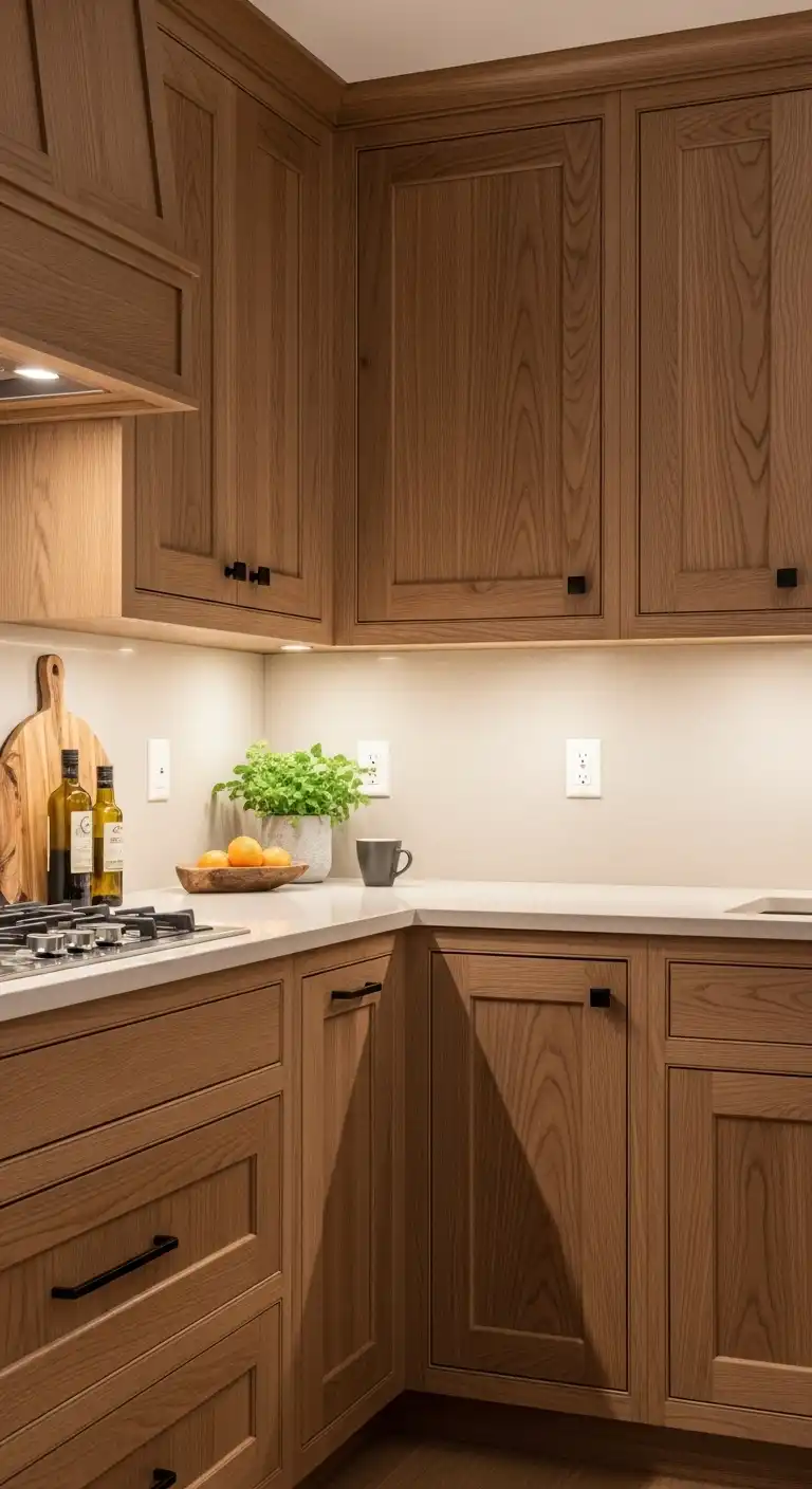 1. Warm Wooden Cabinetry with Matte Finishes