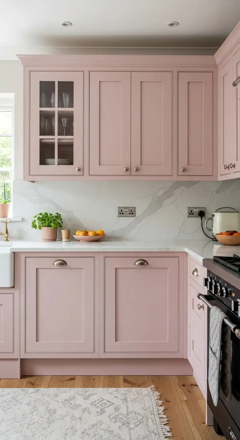 10) Pink shaker-style cabinets for a classic feel