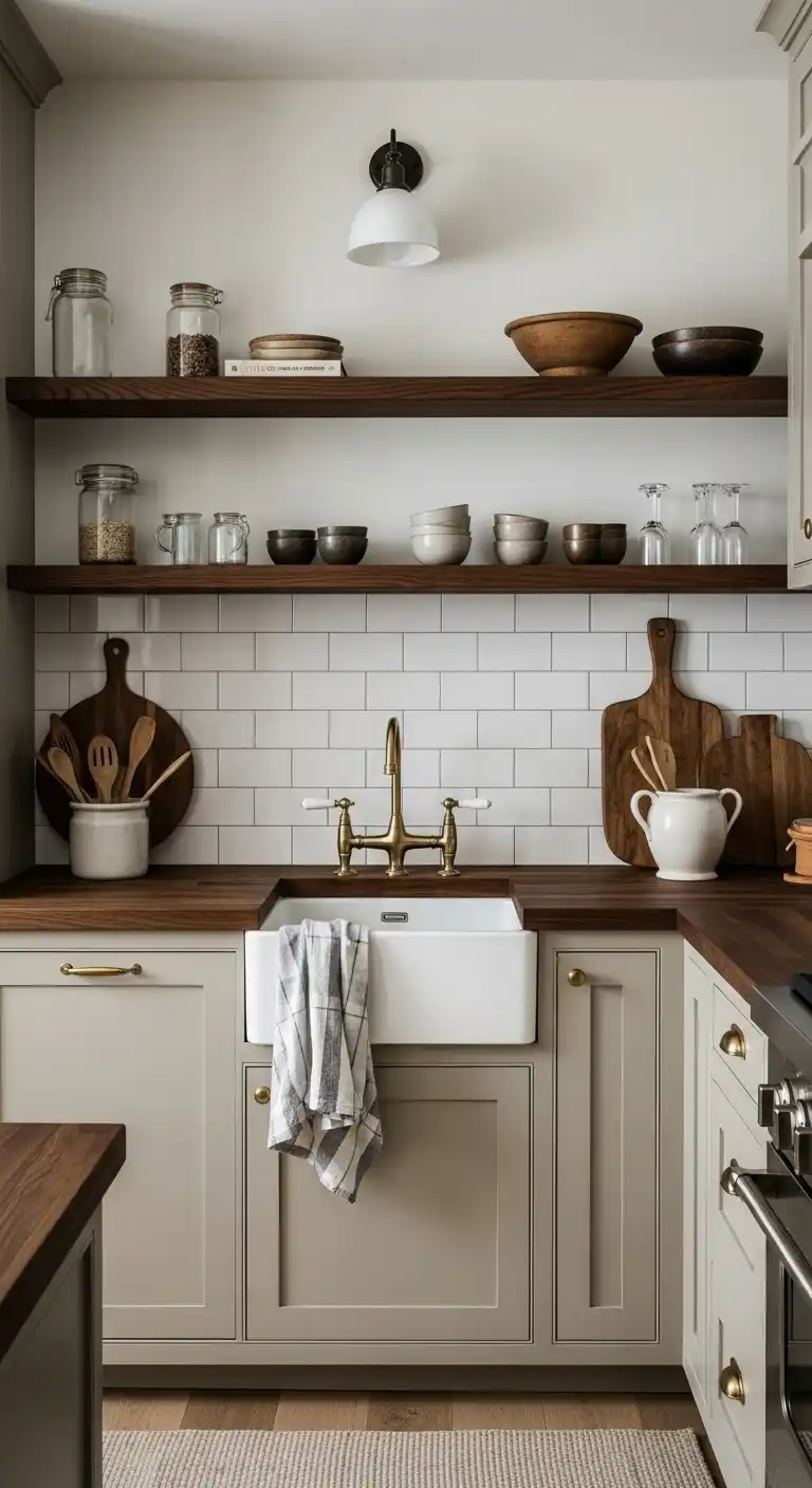 10. Beige Cabinets with Dark Wood Countertops