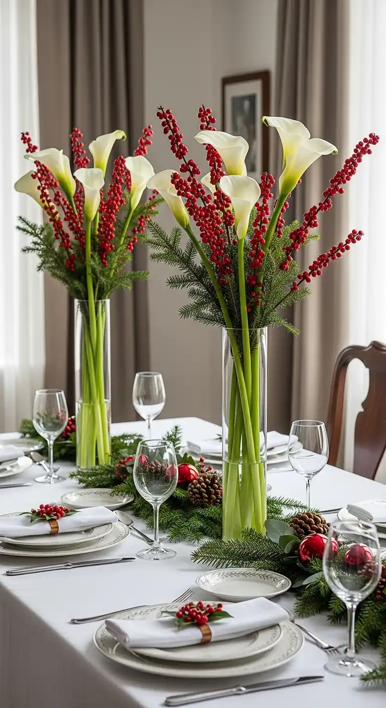 10. Calla Lilies with Berry Sprigs