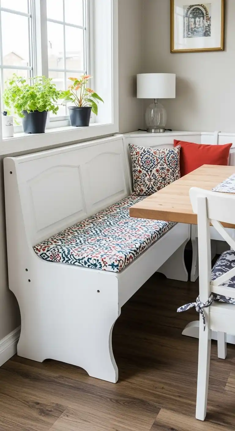 10. Modern White Painted Nook Bench