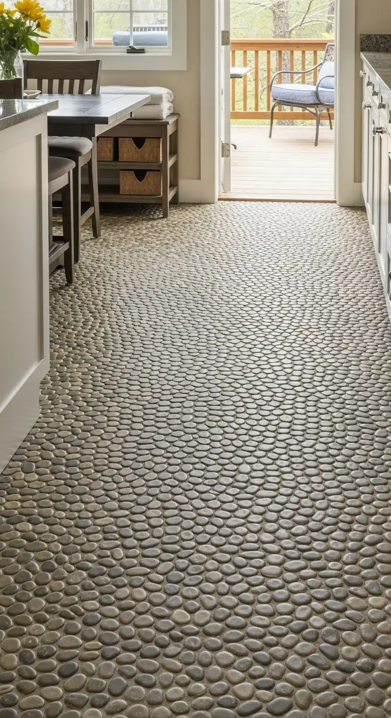 10. Pebble Stone Flooring for Natural Texture