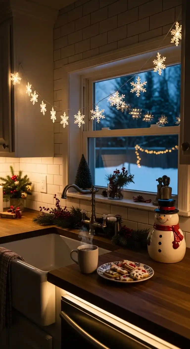 10. Snowflake-Shaped Lights on the Backsplash