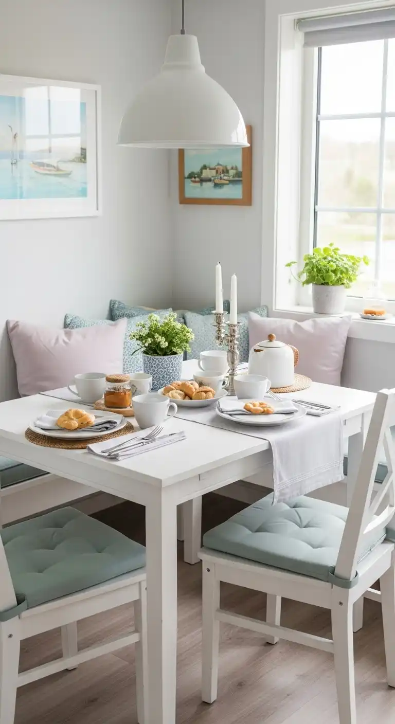 10. White Painted Breakfast Nook Table for Bright Spaces