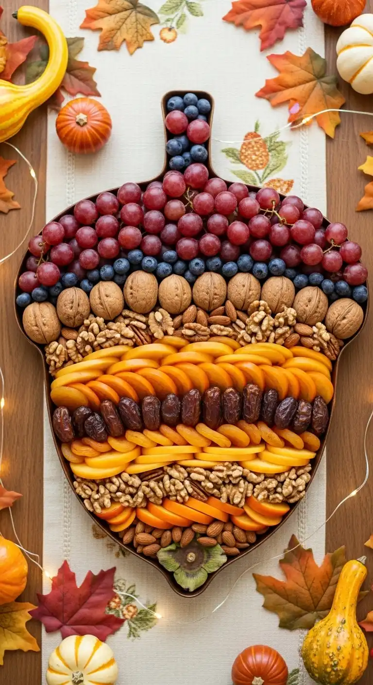 11. Acorn-Inspired Fruit Tray with Dates and Nuts